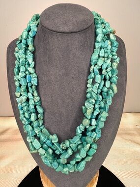 LUCAS LAMETH Turquoise 925 Sterling Graduated Lengths Turquoise Pebble Necklace